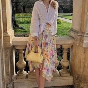 Petite Studio Yellow Floral Asymmetrical Midi Skirt